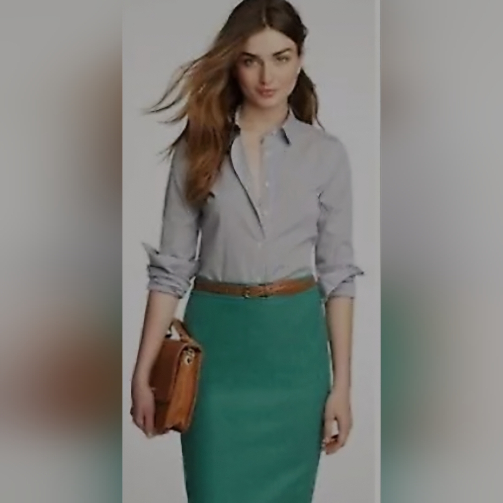 J. Crew No. 2 Bright Kelly Emerald Spring Green Pencil Skirt 8 EUC